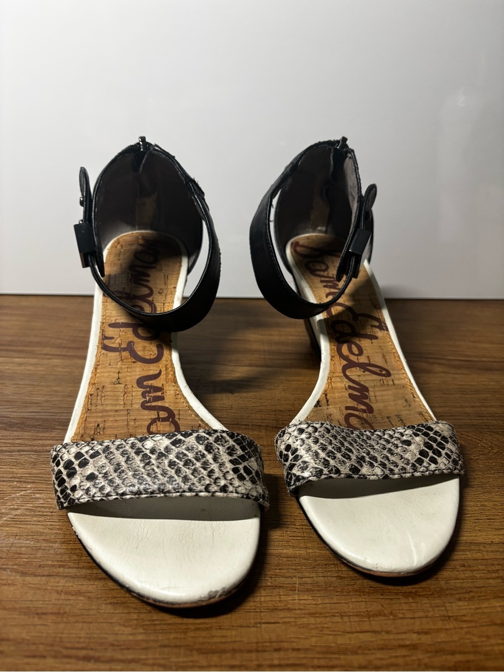 Sam Edelman Black Ankle-Strap Sandals with Snake-Print Toe Band